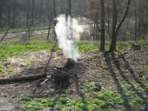Natural fumaroles on the burning mountain in Cransac, Aveyron