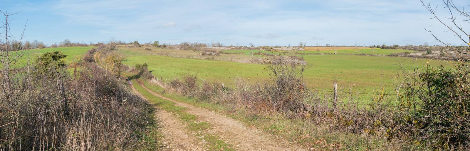 Dirt track through the open meadows of the Causse Comtal, Aveyron